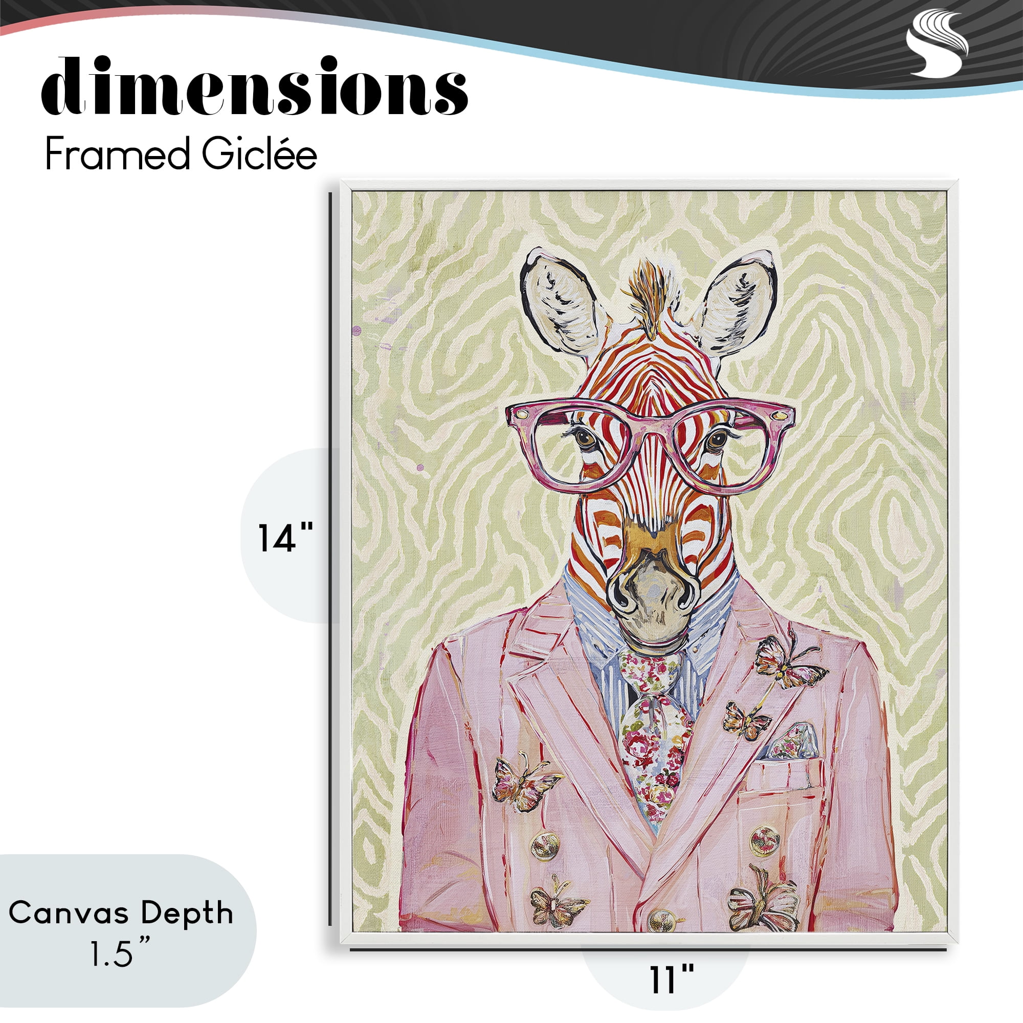 Stupell Industries Pink Zebra over Green White Framed Giclee Art, design by Svetlana Aleynikova