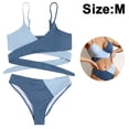 thumbnail image 2 of Conjunto de bikini cruzado sexy para mujer, traje de baño de 2 piezas con parte superior con lazo en la espalda y bloques de colores cruzados, 2 of 5