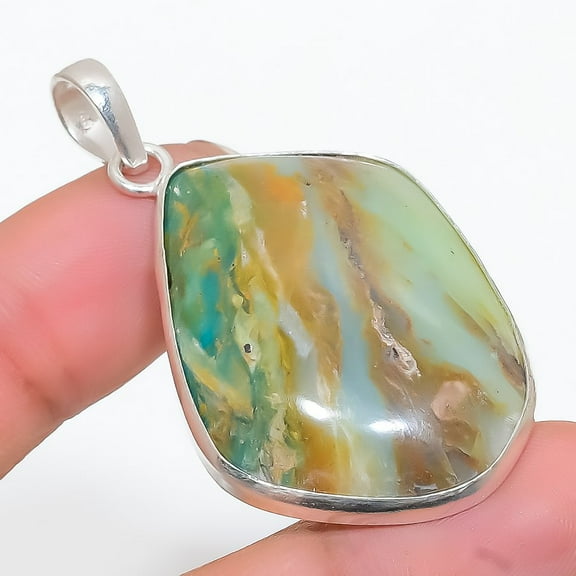 Chrysoprase Gemstone Handmade 925 Steling Silver Jewelry Pendant 2.01"