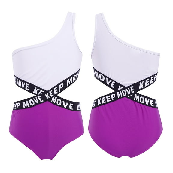 DPOIS Kids Girls 1Ps Swimsuit Single Shoulder Strap Bodysuit Jumpsuit Purple 12