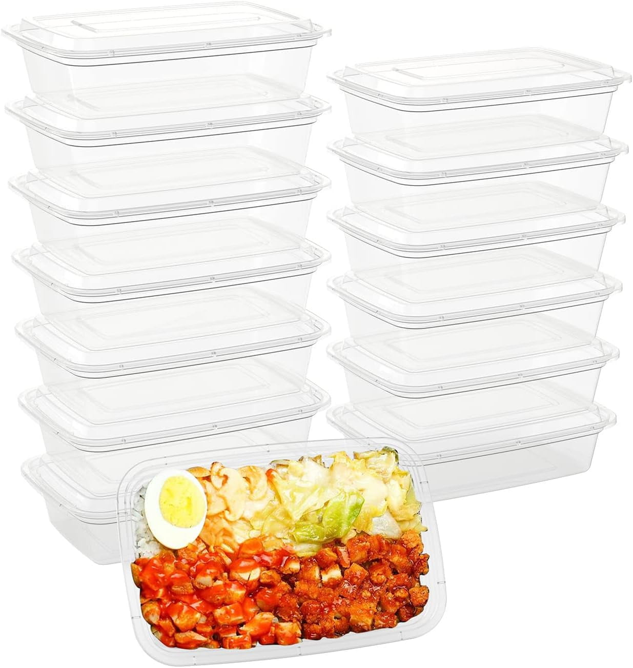 40 Pack Reusable Meal Prep Containers Microwave Safe Food Storage Containers with Lids, 24 oz -1 Compartment Take Out Disposable To Go Plastic Bento Lunch Box BPA Free