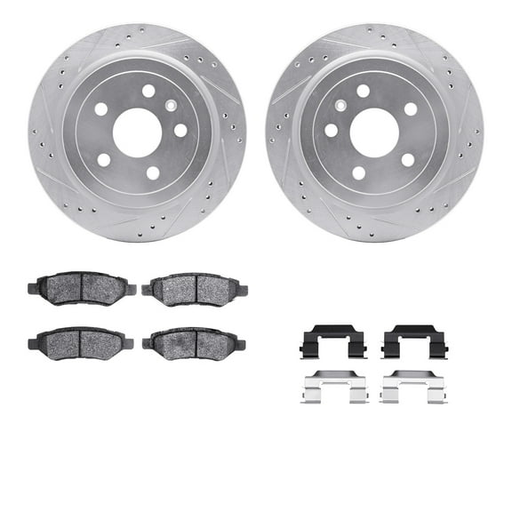 Dynamic Friction Company Rear Brake Rotors-Drilled and Slotted-Silver with 5000 Advanced Brake Pads includes Hardware 7512-46016