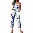 thumbnail image 6 of WULMLEO Halloween Jumpsuits Women Cotton Linen Cute Spaghetti Strap Wide Leg Adjustable Tie Overalls Casual Trendy Rompers Comfy Skull Pants with Side Pocket Dark Blue S, 6 of 7