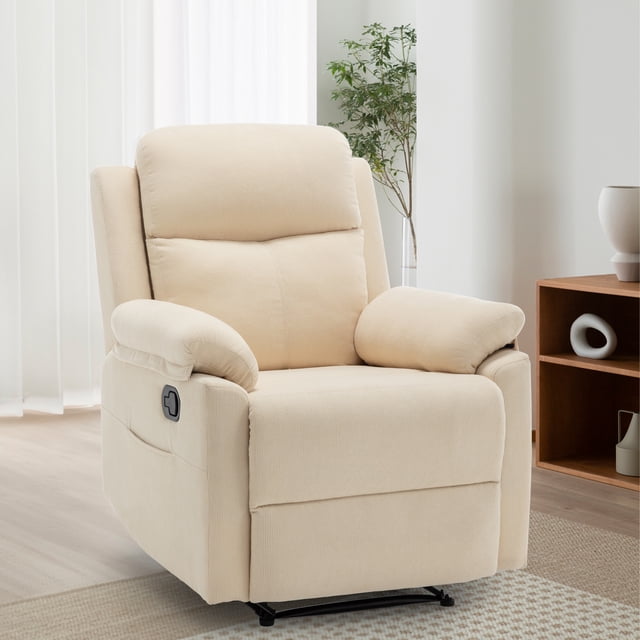 Korser Sillones Reclinables Pequeños para Espacios Reducidos,Sillón Reclinable Manual con Bolsillos Laterales es Adecuada para la Sala de Estar,Pana,, Beige