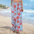thumbnail image 5 of Sexlip Wide Leg Pants for Women Floral Printed Elastic Waist Drawstring Casual Loose Fit Long Flowy Trousers Blue M, 5 of 8