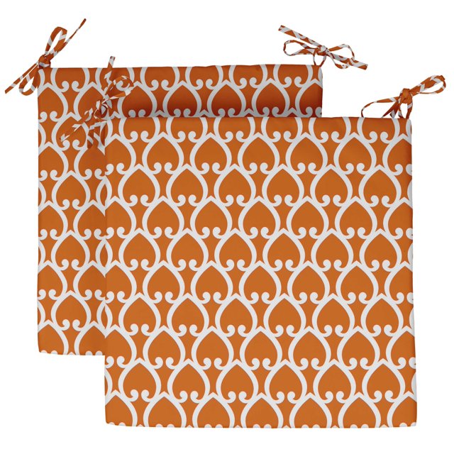 Vargottam Printed Indoor/Outdoor Chair Pads Non Slip Dining Chair CushionSquareShapedDining Chair Pad With String Ties Machine Washable & Home Decor Cushion- Set Of 2-Orange