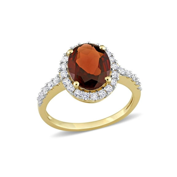 3.00 Carat (Ctw) Garnet Halo Ring in 10K Yellow Gold with Lab-Created White Sapphires for Women