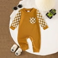 thumbnail image 2 of Gubotare Newborn Baby Boy Fall Outfit Romper Long Sleeve Plaid Print Patchwork Jumpsuits Cute Infant Waffle Clothes (Brown, 0-3 Months), 2 of 5