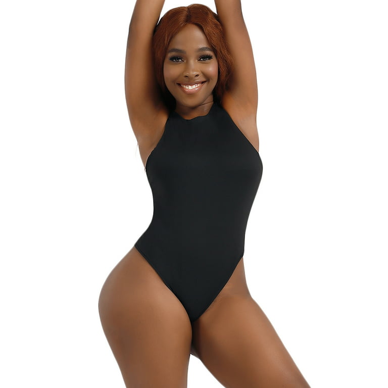 FOCUSSEXY Women's Sleeveless Bodysuit Soft Tank Tops Sexy Racerback Bodysuit  Seamless Thong Shaper Body Shaping Bodysuits Tops 