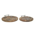 thumbnail image 3 of 16, 14 Inch Decorative Trays Set of 2, Artistic Design Brown Mango Wood- Saltoro Sherpi, 3 of 5