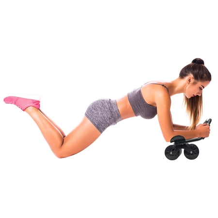 ATHLETIC WORKS PLANK ABDOMINAL ROLLER WHEEL. CORE STRENGTH, ABDOMINAL TRAINER, BLACK