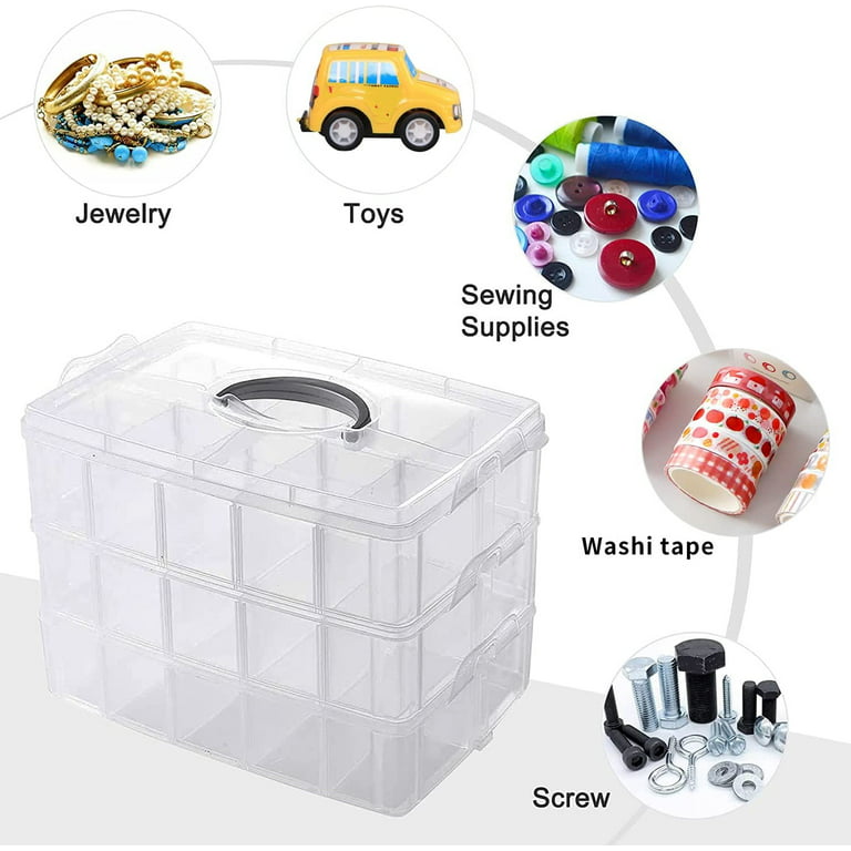 3 Layer Clear Plastic Jewelry Bead Storage Box Container Organizer