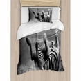 thumbnail image 3 of Africa Duvet Cover Set, Zebra Rolling in the Dust Savage Animal Mammal Activity Eco Photo, Decorative 3 Piece Bedding Set with 2 Pillow Shams, King Size, Black and White, by Ambesonne, 3 of 3