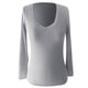 thumbnail image 4 of MHFRRA Camiseta de Manga Larga Acanalada, Ajustada, con Cuello En V, Informal, Elástica, Suave y Cómoda, Básica para Uso Diario Gris, 4 of 4