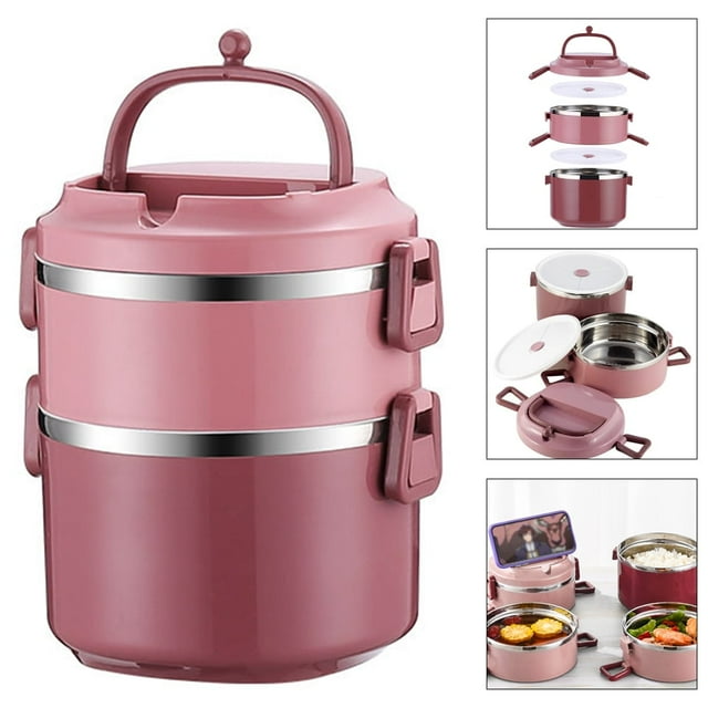 HAOAN Home Thermal Bento Lunch Box 4-Tier Cylinder Stackable Lunch Box Portable Insulated Lunch Container Leakproof Stainless Steel Food Container For Student Adult To Work School-Green