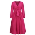 thumbnail image 6 of Njoeus Women's Casual Party Summer Fall Midi Dresses Wrap V Neck Long Sleeve Dress Belted Pleated Ruffle Flowy A-Line Maxi Dress, 6 of 6