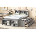 thumbnail image 4 of Full Size Platform Bed Frame,Upholstered Wood Daybed with 6 Storage Drawers and  Bookcase Headboard,Mattress Foundation,Wooden Slats Support,No Box Spring Needed,Grey, 4 of 8