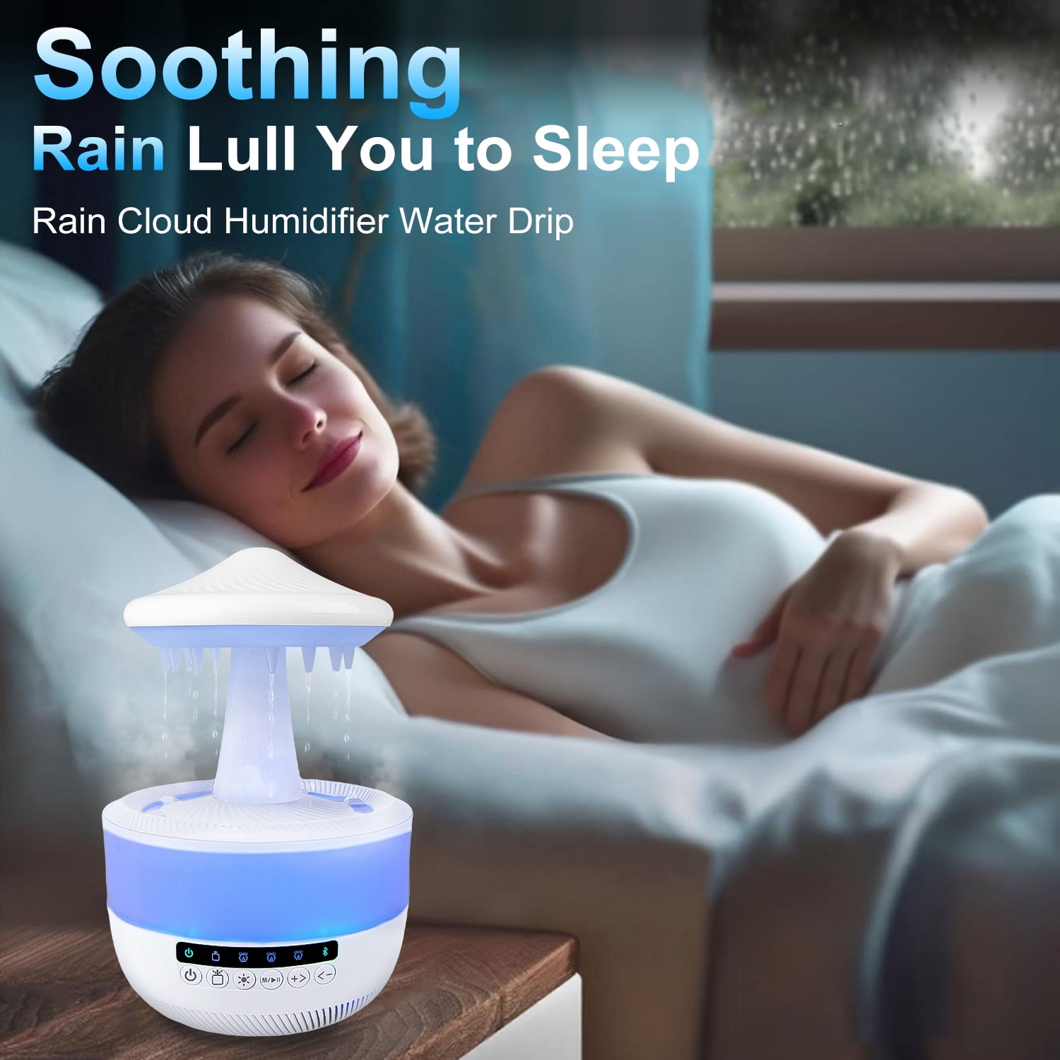 Humidifier for Bedroom,HopePow 12Hrs Cool Mist Top-Fill Ultrasonic Humidifiers with Night Light and Bluetooth Speaker Rain Cloud Humidifier Water Drip Diffuser Ultra Quiet Humidifier for Home,Room