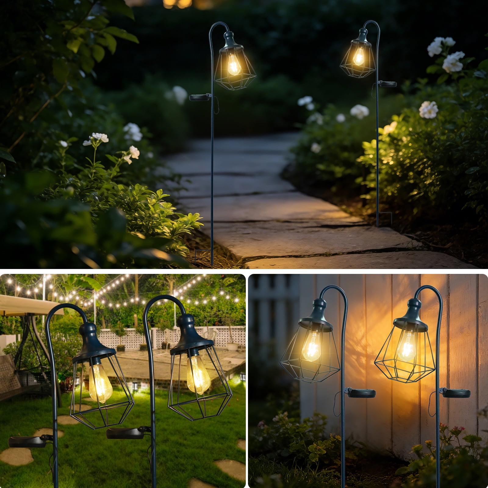 2PCS Dark Blue Outdoor Solar Post Lights Dusk to Dawn Solar Lamp Posts, Waterproof Floor Lamps, Warm White Pole Lights for Patio Auto Sensor LED for Yard Pathway Decor