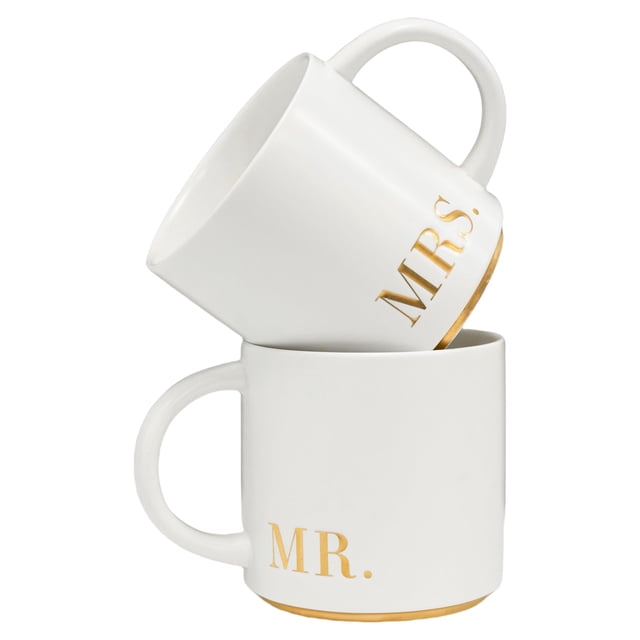 COLLECTIVE HOME Mr. & Mrs. Ceramic Mug Set - 15oz Luxury Wedding Gift for Couples, Elegant 2-Piece Coffee Cups for Newlyweds, Anniversary & Engagemen