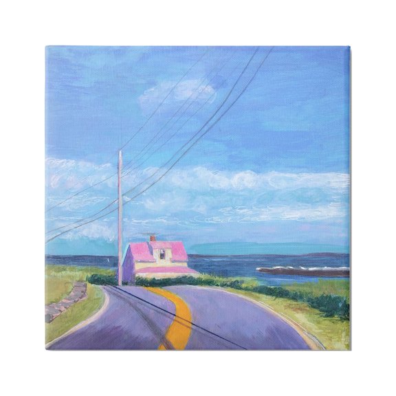 Stupell Industries Vivid Seaside Cottage Road Calm Ocean Breeze Painting Gallery Wrapped Canvas Print Wall Art, Design by Sweetwater