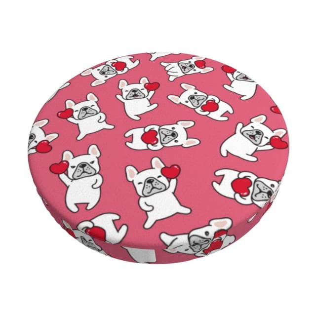 Disketp French Bulldog Funda Redonda para Taburete, Funda de Cojín para Silla de Bar Suave y Elástica-14 inch