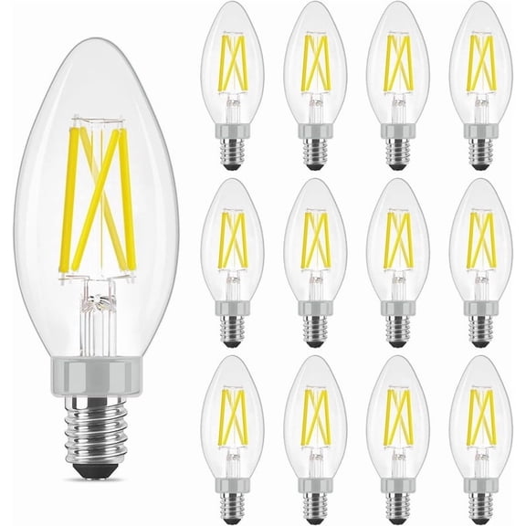 Candelabra B11 Candle Light 5000K Daylight LED Bulbs 60 Watt 500 Lumens, 90  High CRI, Filament E12 Candle, LED Chandelier Light Bulbs, UL Listed, 12 Pack