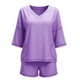 thumbnail image 7 of Bovxnpu Women 2 Piece Loungewear Set Beach Vacation Sweatsuit Tracksuit Set Fashion Casual Pocket Short Sleeve Crew Neck Top Elastic Shorts Set Summer Outfits, 7 of 7