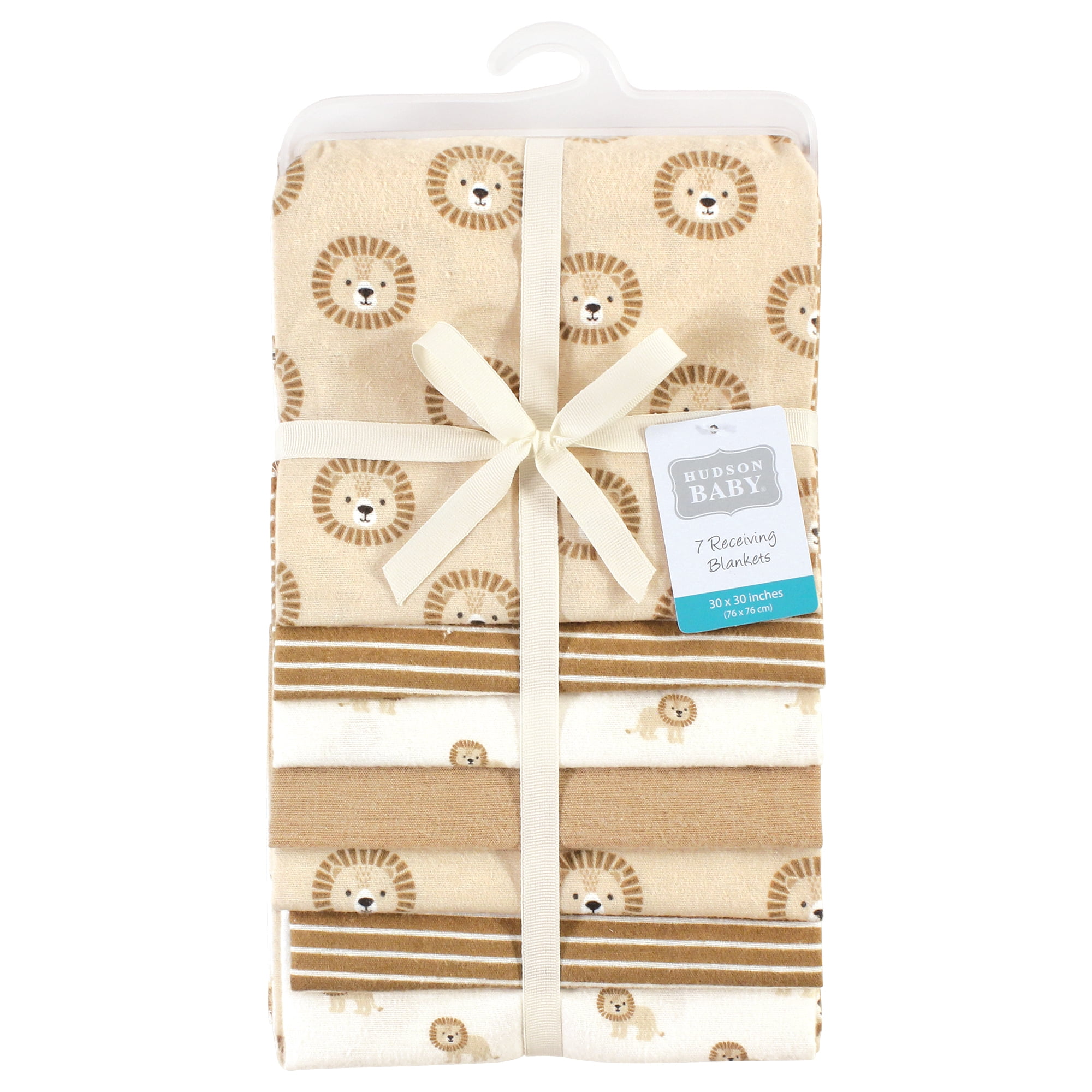 Little Treasure Hudson Baby Cotton Poly Flannel Receiving Blankets Multipack, Brown Brave Lion, 30x30 inches