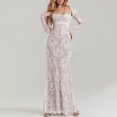 thumbnail image 2 of Women's Elegant Lace Long Sleeve Square Neck Casual Dress With Tie Detail High Waist Maxi Dress For Daily Wear Party Evening, 2 of 2