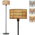 thumbnail image 2 of Rattan Floor Lamps for Living Room, Rattan Boho Floor Lamp, Black Metal Floor Lamp with Bulb, Rattan Fabric Double Shades, Farmhouse Rustic Floor Lamp, Standing Lamp for Living Room Bedroom Office, 2 of 8