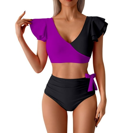 MITCOWBOY Tankini Swimsuits for Women Women s Sporty Two Piece Swimsuits High Waisted Athletic Bikini Sets for Women with Bottoms Women s Bikini Set Bathing Suit for Women Purple M Clearance