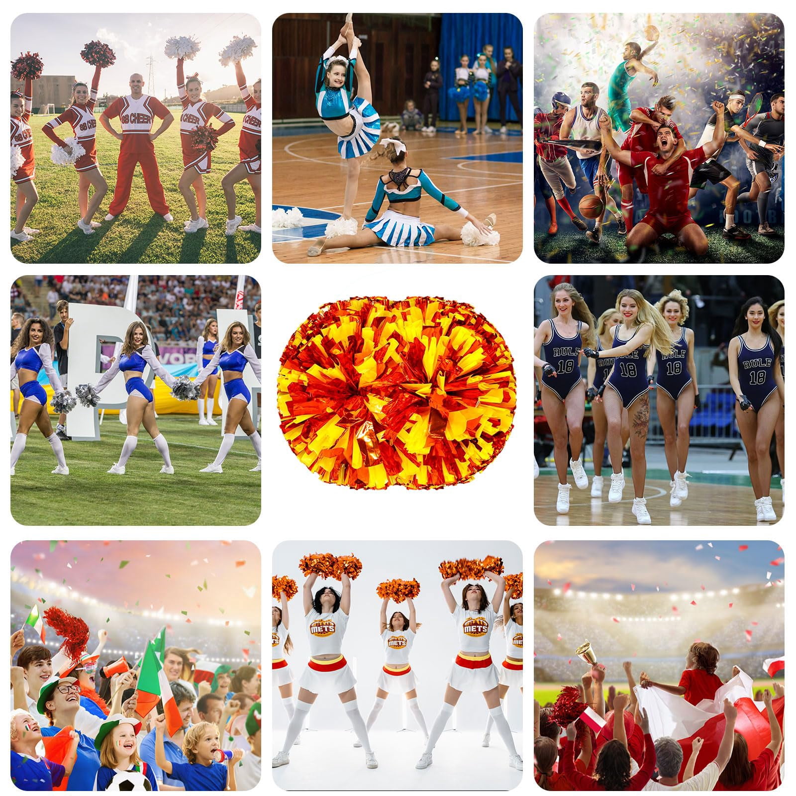 24 Pcs Cheerleading poms,pom poms Cheerleading with Handle Style Cheer Pom Pomsfor Dance, Matches, Team Spirit Sports