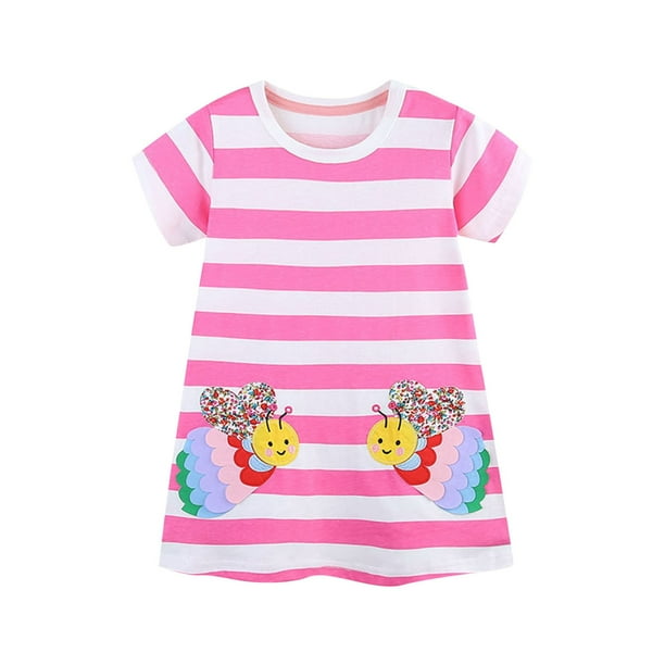 Odeerbi Vestido de Manga Corta Con Estampado de Dibujos Animados Para Niñas Vestido de Manga Corta Con Estampado de Dibujos Animados Para Niñas