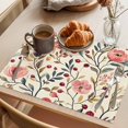 thumbnail image 3 of Red Pink Spring Floral Placemats Set of 6 Summer Botanical Vintage Place Mats Indoor Wipeable Table Mats Washable Cloth Dining Table Placemats for Kitchen Holiday Party Home Decor 13x19 Inch, 3 of 9