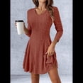 thumbnail image 4 of Vestido de Suéter de Larga, Vestido de Otoño, Cuello Redondo, Cintura Alta, Vestido Ajustado, Vestido Casual para Mujer Rojo Ladrillo S, 4 of 8