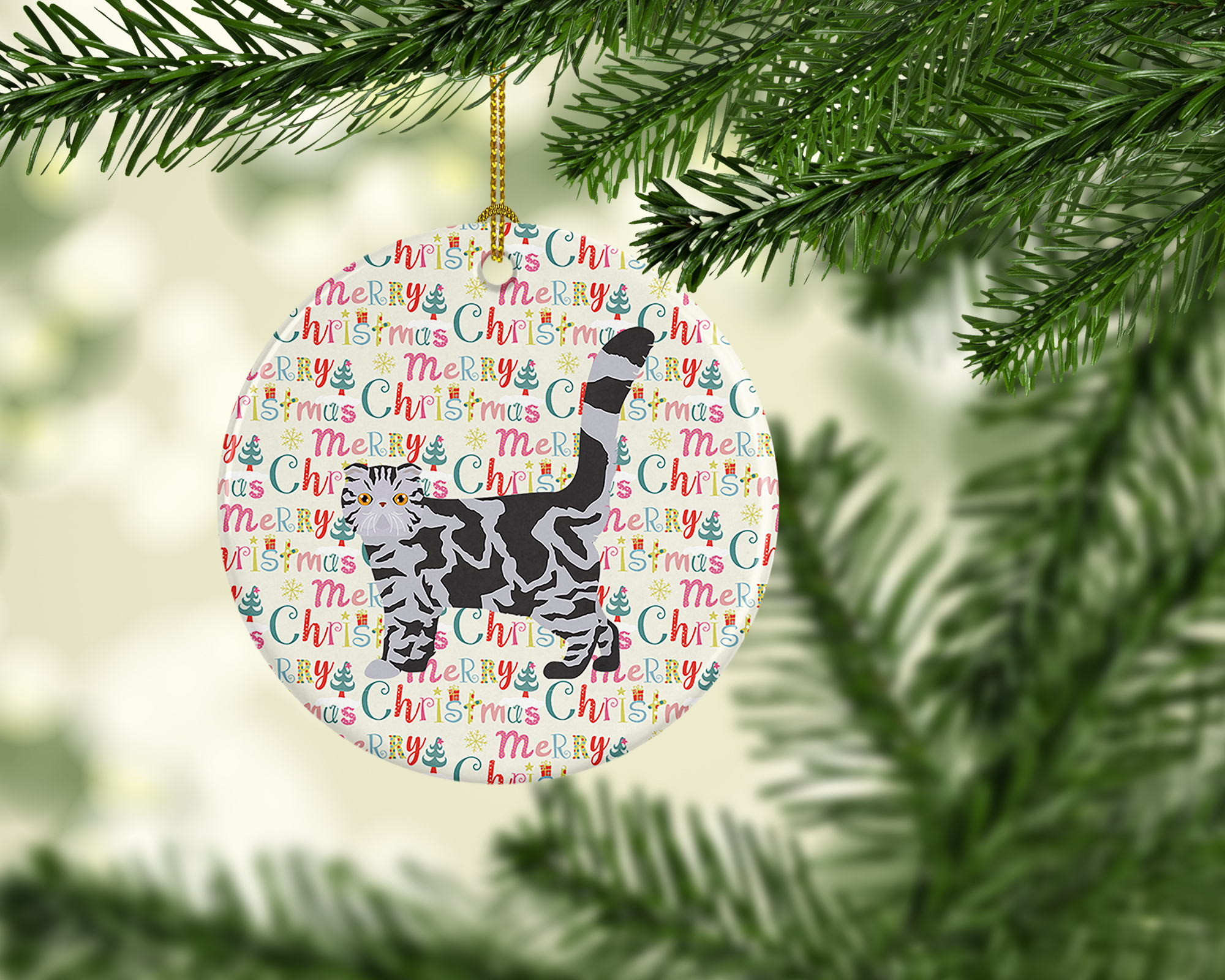 Foldex Exotic Fold #1 Cat Christmas Ceramic Ornament 2.8 in x 2.8 in