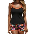 thumbnail image 2 of Tqyyweavej Spaghetti Strap Tankini Swimsuits for Women Square Neck Color Block Slim Tankini Top and Floral Loose Swimwear Shorts with Sports Bra, 2 of 6