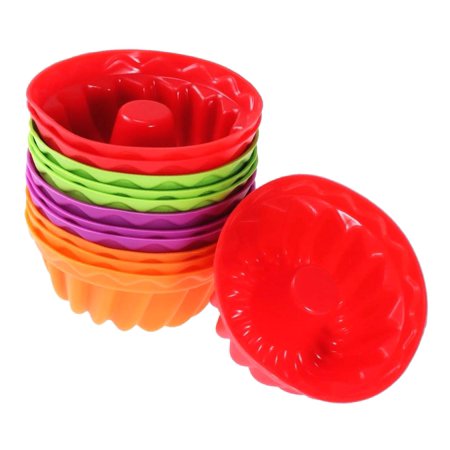 Highcool 12Pcs Fluted Cake Mould Non-Stick Round Baking Pan for Cake Gelatin Mousse Bread (2.55 * 2.55 * 1.18 Inch)