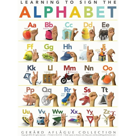 Gerard Aflague Collection 18x24 Children's Sign Language Alphabet Poster - Off-Set Printed, Cold Laminated Only