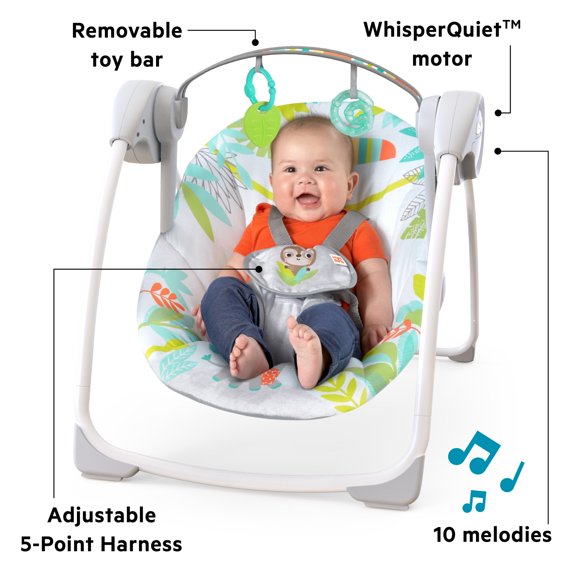 Rainforest Vibes 6-Speed Portable Automatic Travel Baby Swing with Toy Bar, Newborn