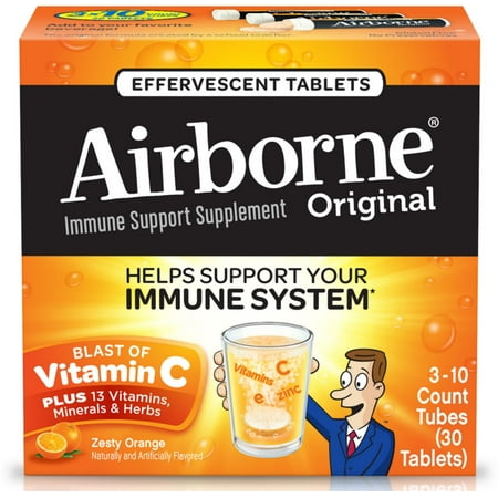 Airborne Zesty Orange Effervescent Tablets,1000mg of Vitamin C - Immune Support Supplement
