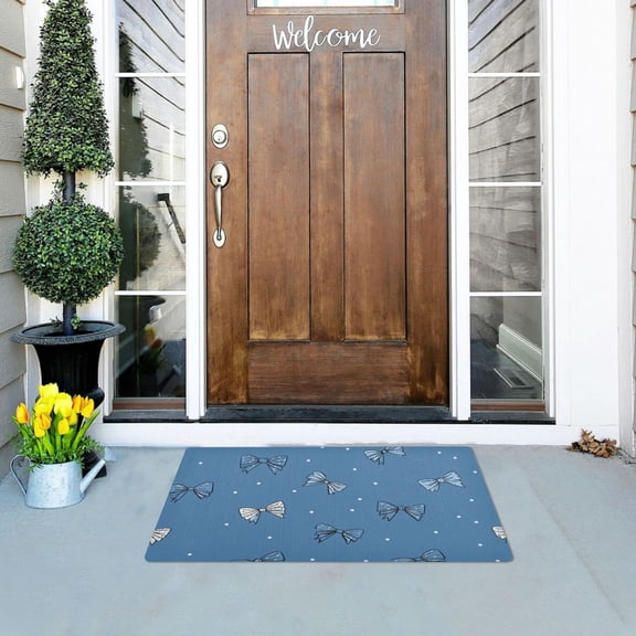 Blue Bows White Dots Doormats Welcome Mats Gate Pads Entryway Outdoor 32" x 20"