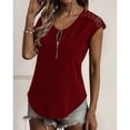 thumbnail image 3 of Camisa de encaje con cremallera de manga corta, camisa de encaje con cremallera de manga corta con cuello en V y cremallera para mujer Top de manga corta de encaje con cuello en V diseñado a medida, 3 of 6
