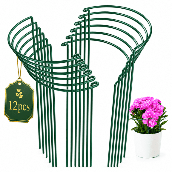 WLGJL 12 Pack Tall Snake Plant Support Stakes Half Round Peony Cages and Supports for Indoor and Outdoor Plants – Plant Cage Ring Support for Flower - Peony, Tomato, Hydrangea