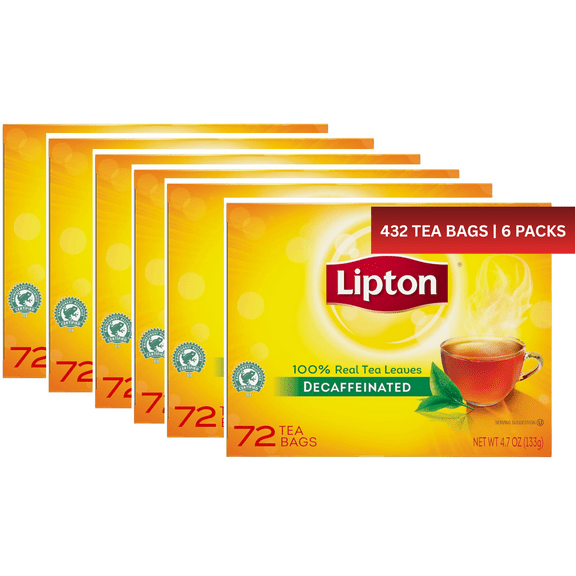 Lipton Decaffeinated Black Tea Bags, 72 Count (Pack of 6), Total 432 Tea Bags