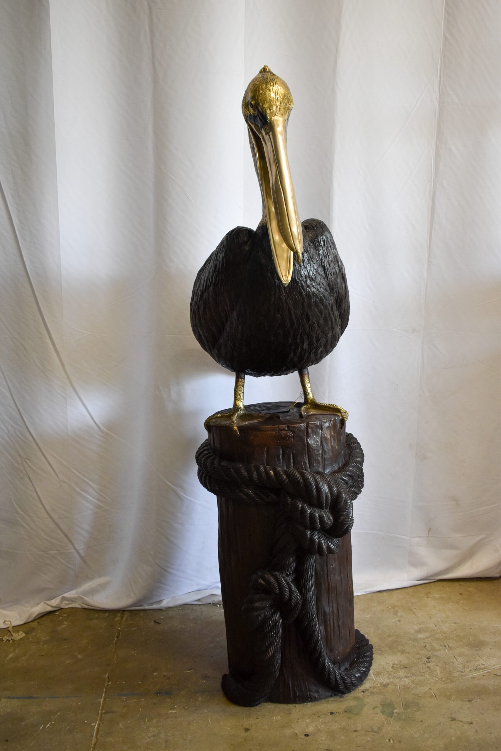 Nifao Pelican on Tree Stump Outdoor Fountain Statue, Bronze Garden Water Feature Sculpture for Patio & Yard – Garden Outdoor Decor Sculpture, 43"L x 24"W x 76"H
