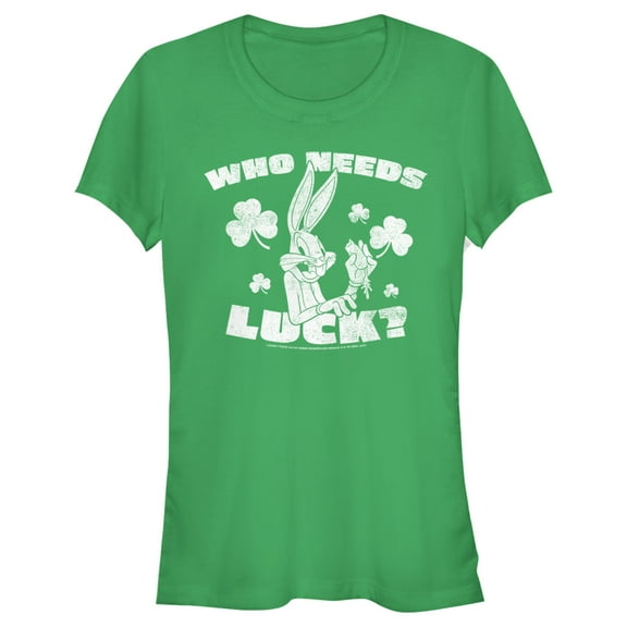 Junior's Looney Tunes St. Patrick's Day Bugs Bunny Who Needs Luck?  Graphic Tee Kelly Green 2X Large