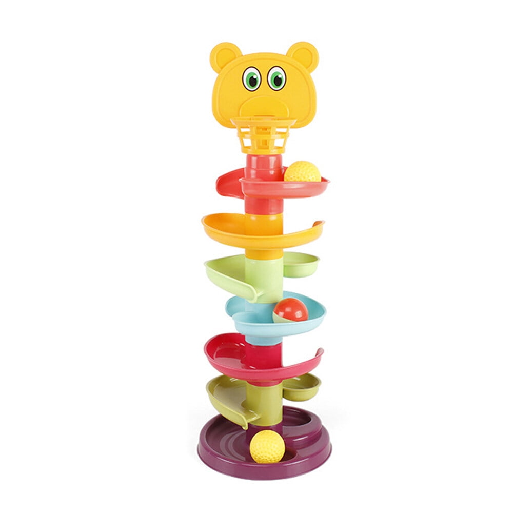 1 Set Kid Track Sliding Ball Tower Toy Stacking Toy with 3 Balls