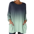 thumbnail image 3 of Ygbgbb Women's Summer Long Sleeve Tunic Tops Casual Elegant Flowy Crewneck Shirts Trendy Gradient Color Blouses Lightweight Loose Fit Daily Wear Tops Gray S, 3 of 8